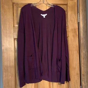 Purple open front cardigan with pockets